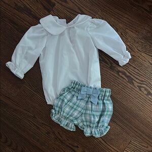 NWT Beaufort Bonnet White Blouse and Blue Green Plaid Knickers